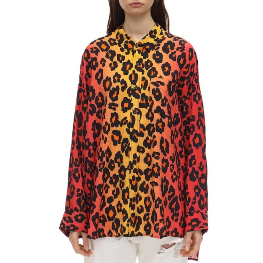 R13 Oversized Leopard Print Button Up Shirt